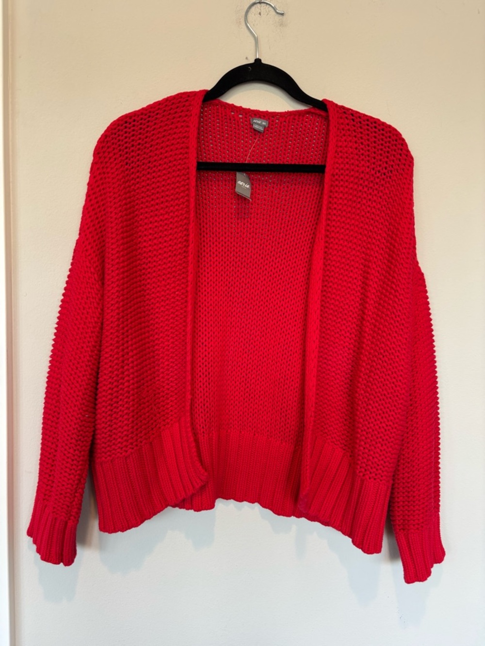 NWT aerie Open-Front Chunky Knit Cardigan Sweater - Bright Red 054